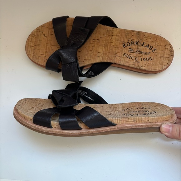 Kork-Ease Brigit black leather knot bow size 6 flip flop sandal casual Cork - Picture 4 of 7